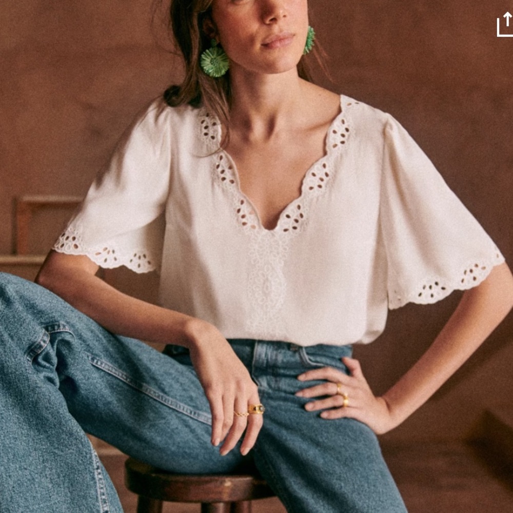NWT Sezane Francia Blouse - Size 34 Ecru